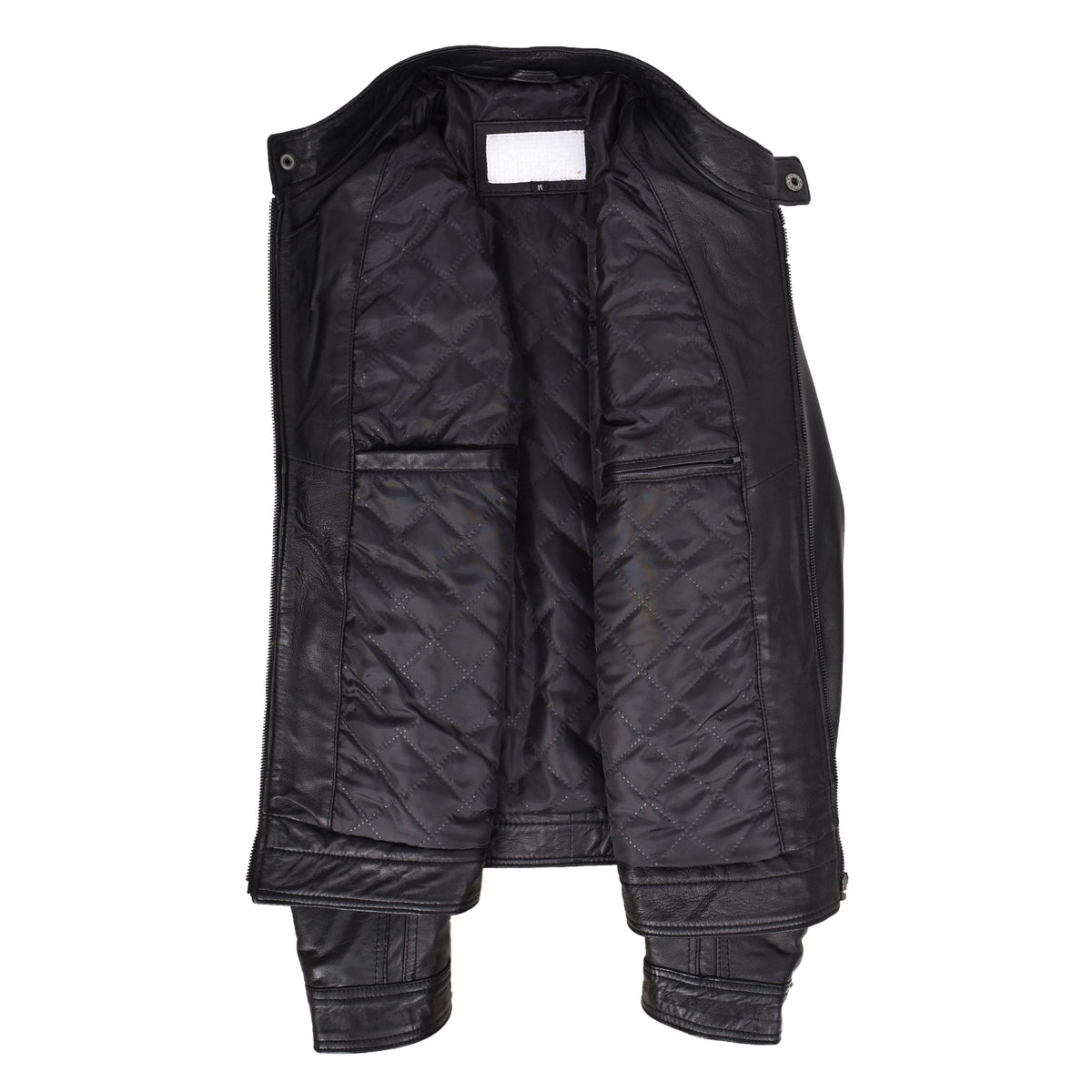 Mens Leather Cafe Racer Biker Jacket Charlie Black - genuine leather jacket in black with four outer pockets