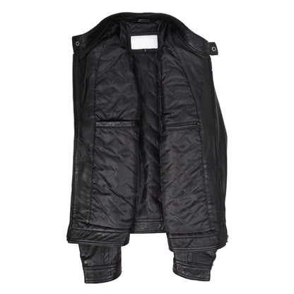 Mens Leather Cafe Racer Biker Jacket Charlie Black - genuine leather jacket in black with four outer pockets