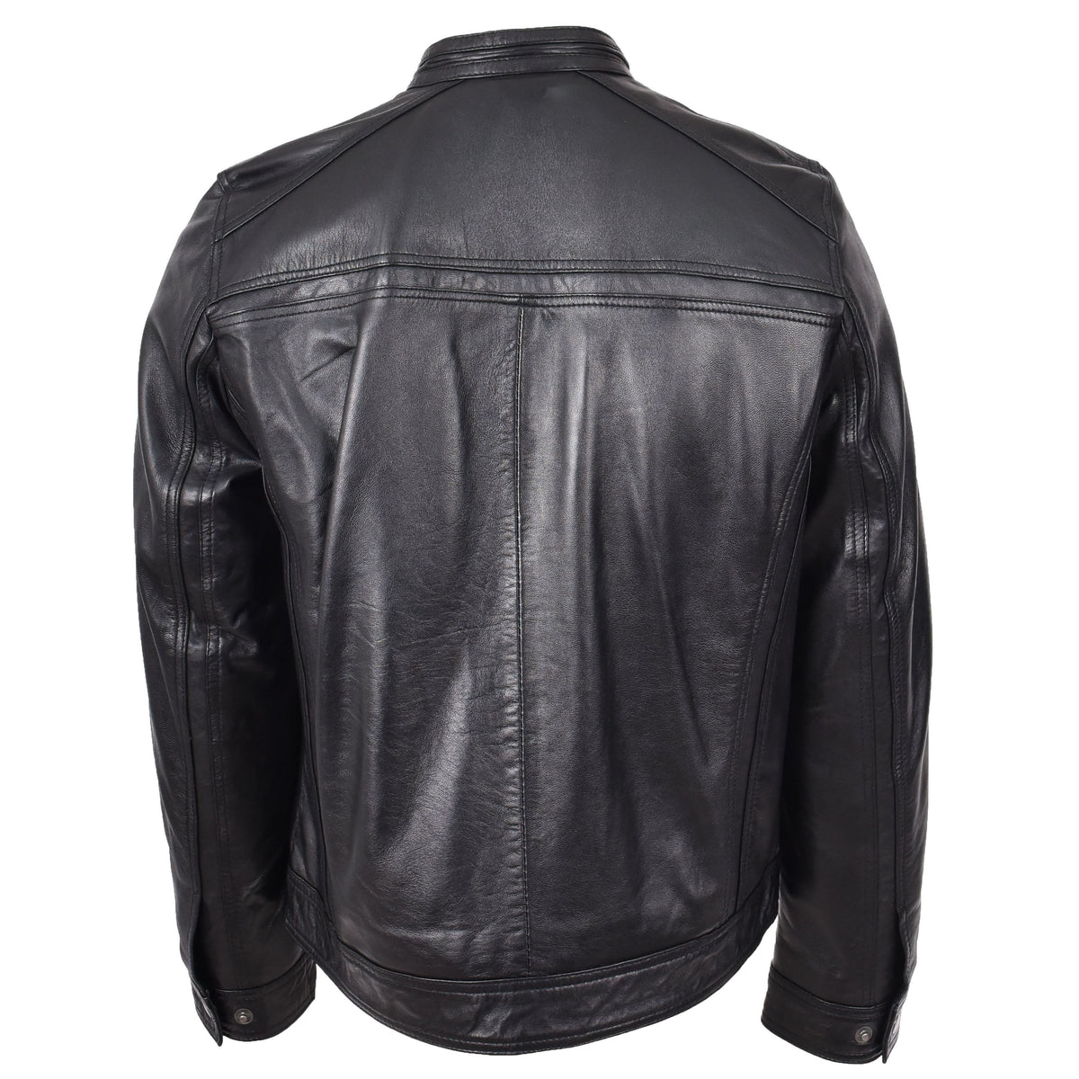 Mens Leather Cafe Racer Biker Jacket Charlie Black - genuine leather jacket in black with biker