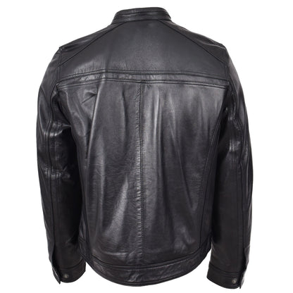 Mens Leather Cafe Racer Biker Jacket Charlie Black - genuine leather jacket in black with biker