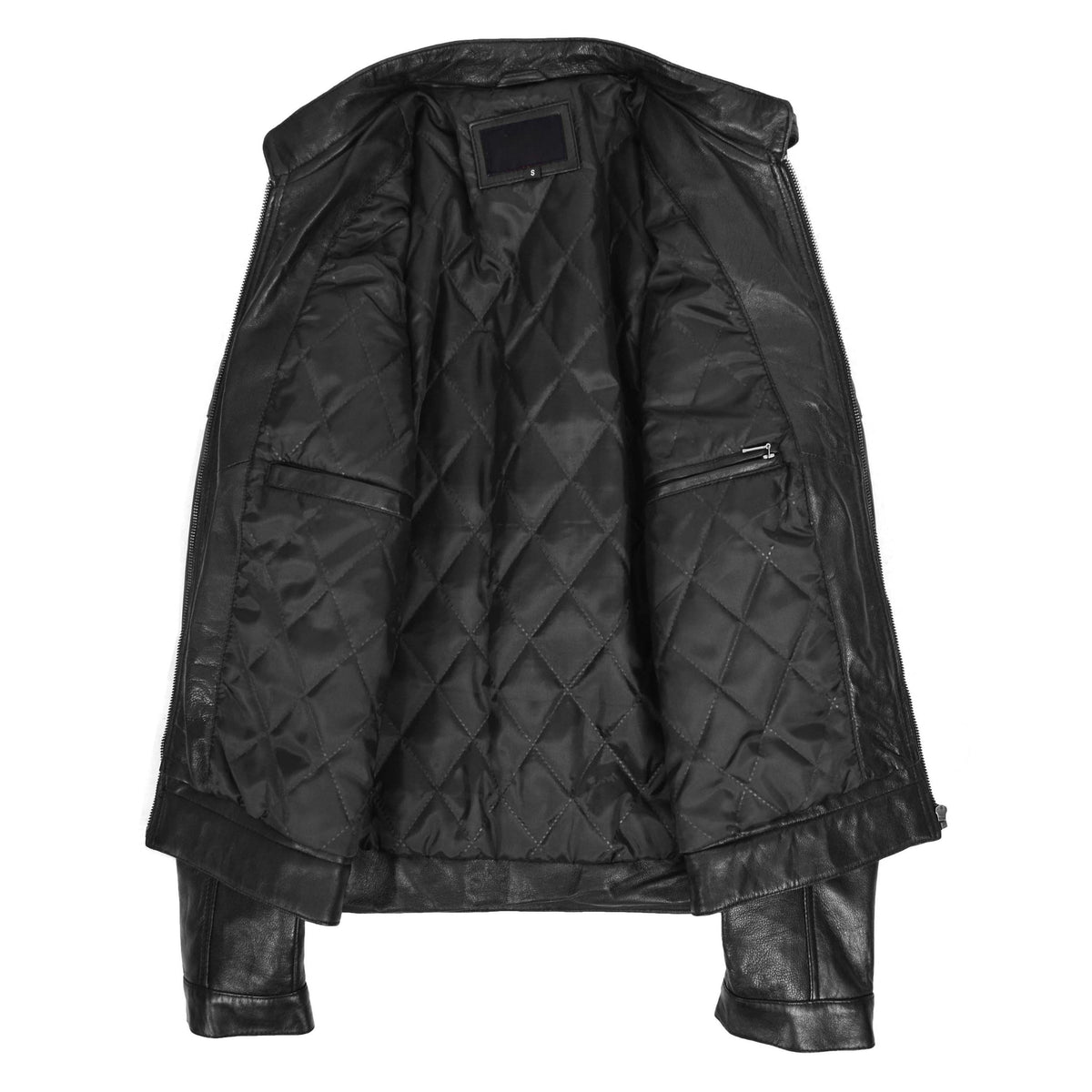 Mens Leather Cafe Racer Biker Jacket Ron Black - genuine leather jacket in black with four outer pockets