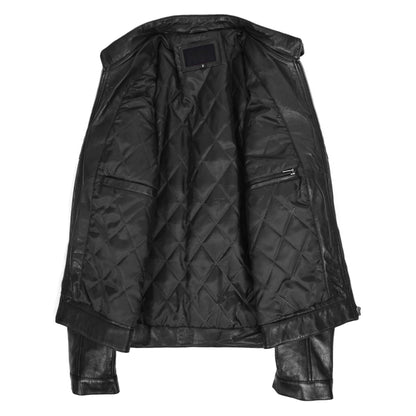 Mens Leather Cafe Racer Biker Jacket Ron Black - genuine leather jacket in black with four outer pockets