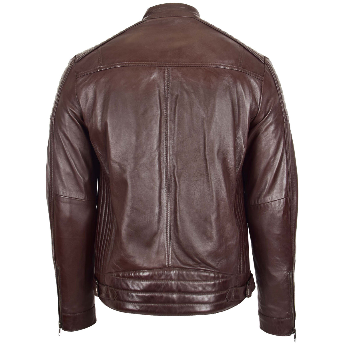 Mens Leather Cafe Racer Biker Jacket Ron Brown - genuine leather jacket in brown with biker