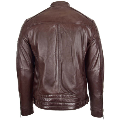 Mens Leather Cafe Racer Biker Jacket Ron Brown - genuine leather jacket in brown with biker