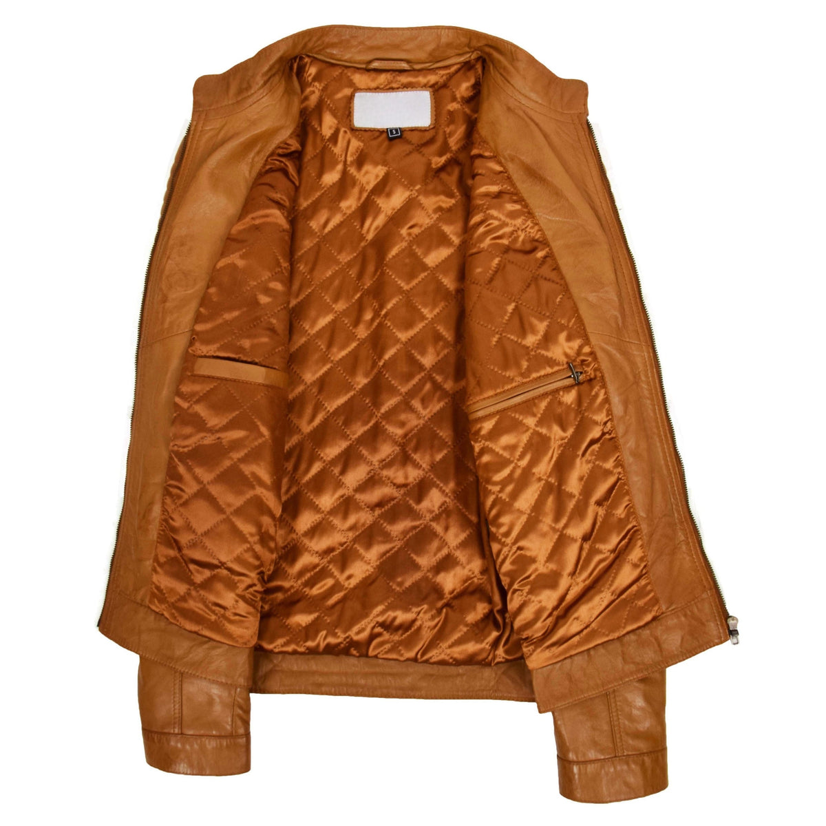 Mens Leather Cafe Racer Biker Jacket Ron Tan - genuine leather jacket in tan with four outer pockets