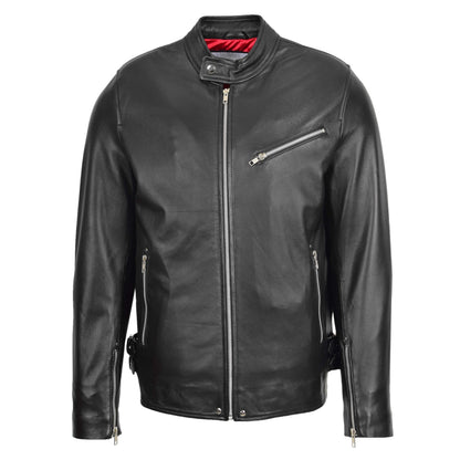Mens Leather Cafe Racer Casual Biker Jacket Gerard Black - genuine leather jacket in black with biker