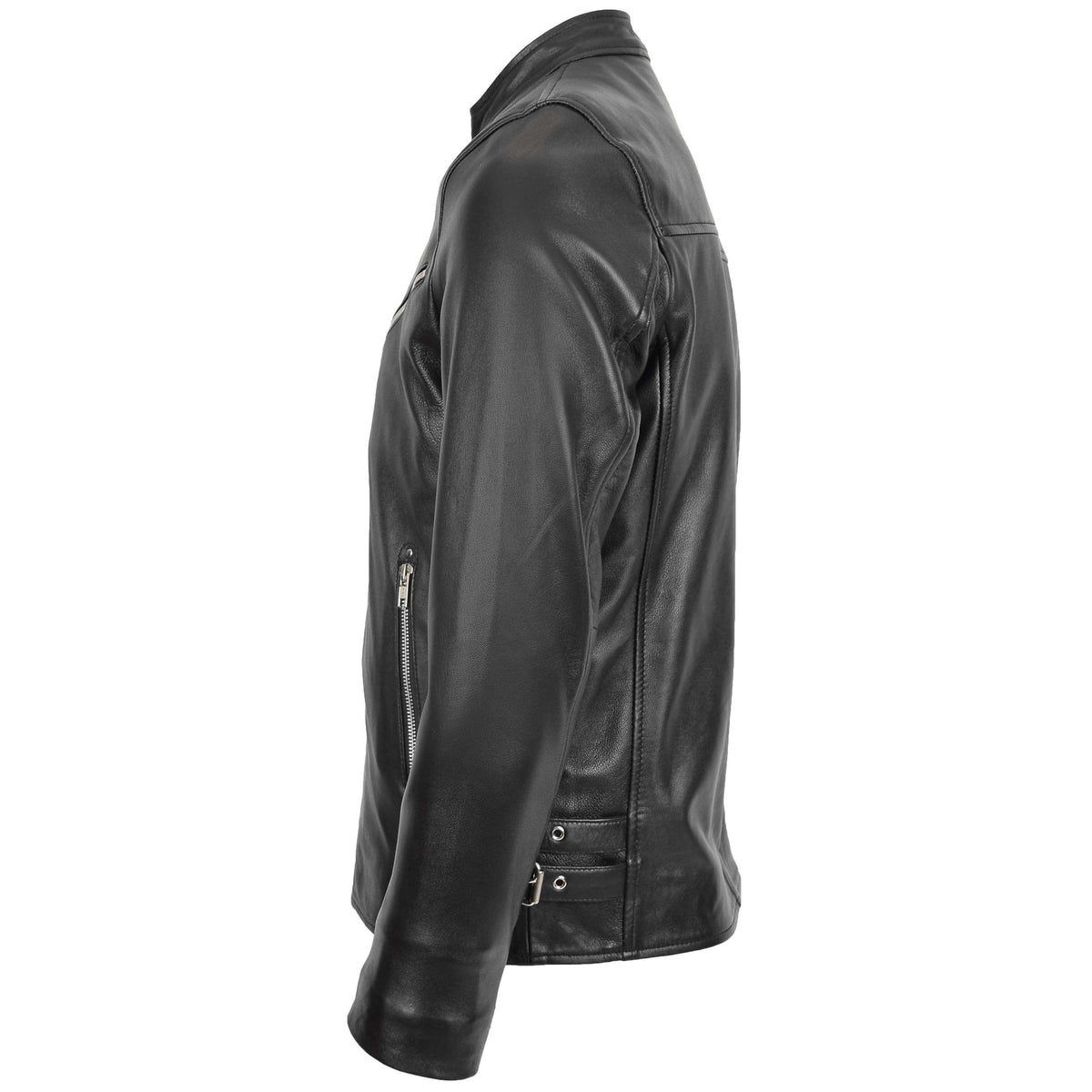 Mens Leather Cafe Racer Casual Biker Jacket Gerard Black - genuine leather jacket in black with biker