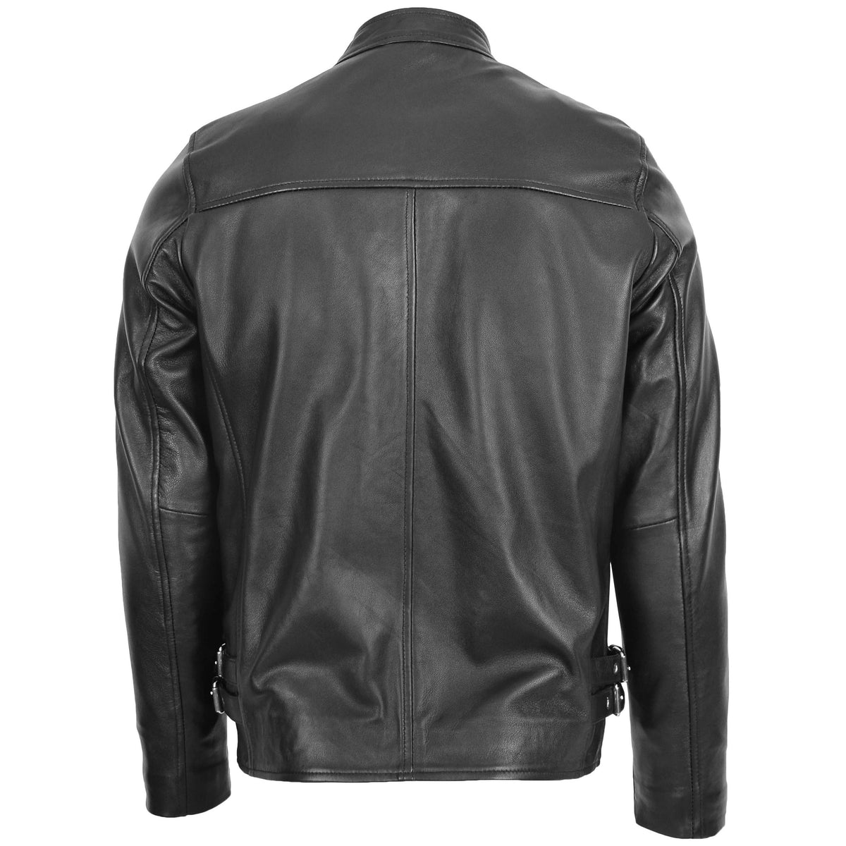 Mens Leather Cafe Racer Casual Biker Jacket Gerard Black - genuine leather jacket in black with biker