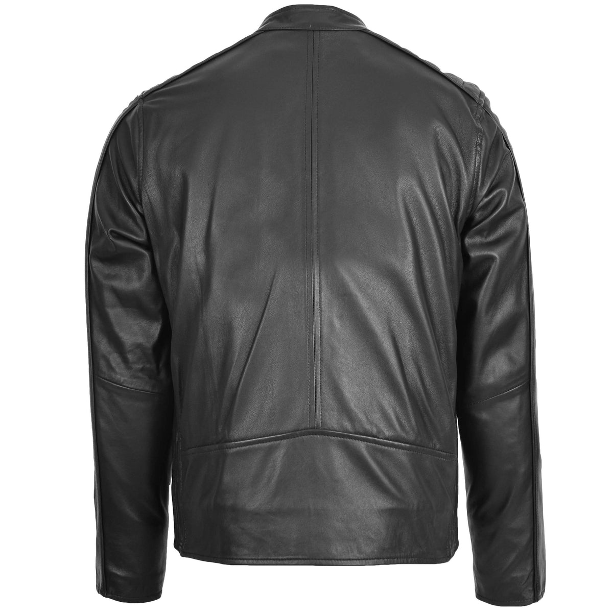 Mens Leather Casual Biker Fashion Jacket Andy Black - genuine leather jacket in black with biker