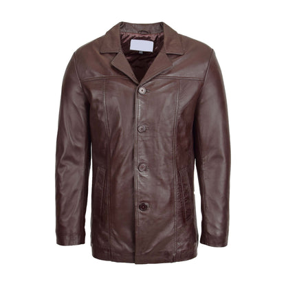 Mens Leather Classic Reefer Jacket Thrill Brown - genuine leather jacket in brown with two outer pockets