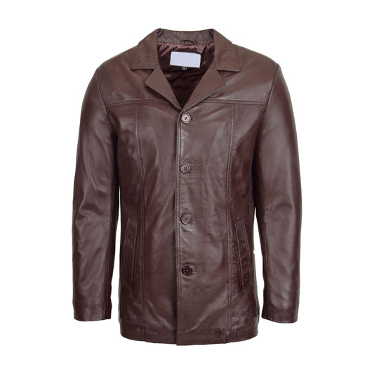 Mens Leather Classic Reefer Jacket Thrill Brown - genuine leather jacket in brown with two outer pockets
