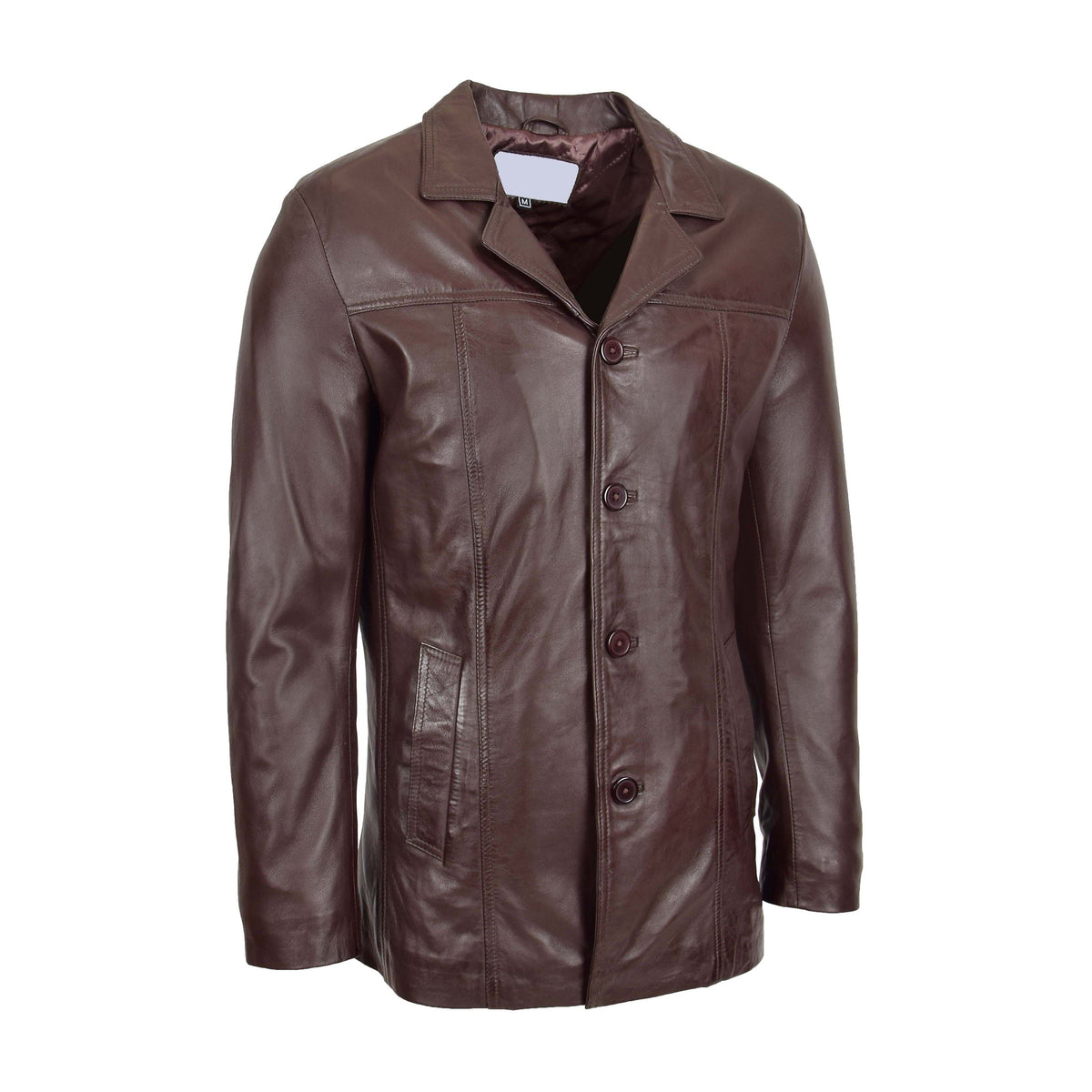 Mens Leather Classic Reefer Jacket Thrill Brown - genuine leather jacket in brown with reefer