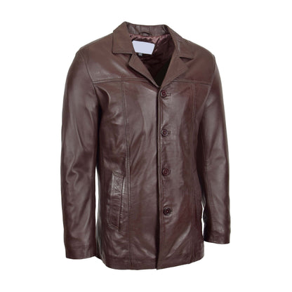 Mens Leather Classic Reefer Jacket Thrill Brown - genuine leather jacket in brown with reefer