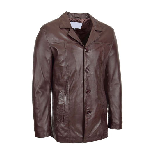 Mens Leather Classic Reefer Jacket Thrill Brown - genuine leather jacket in brown with reefer