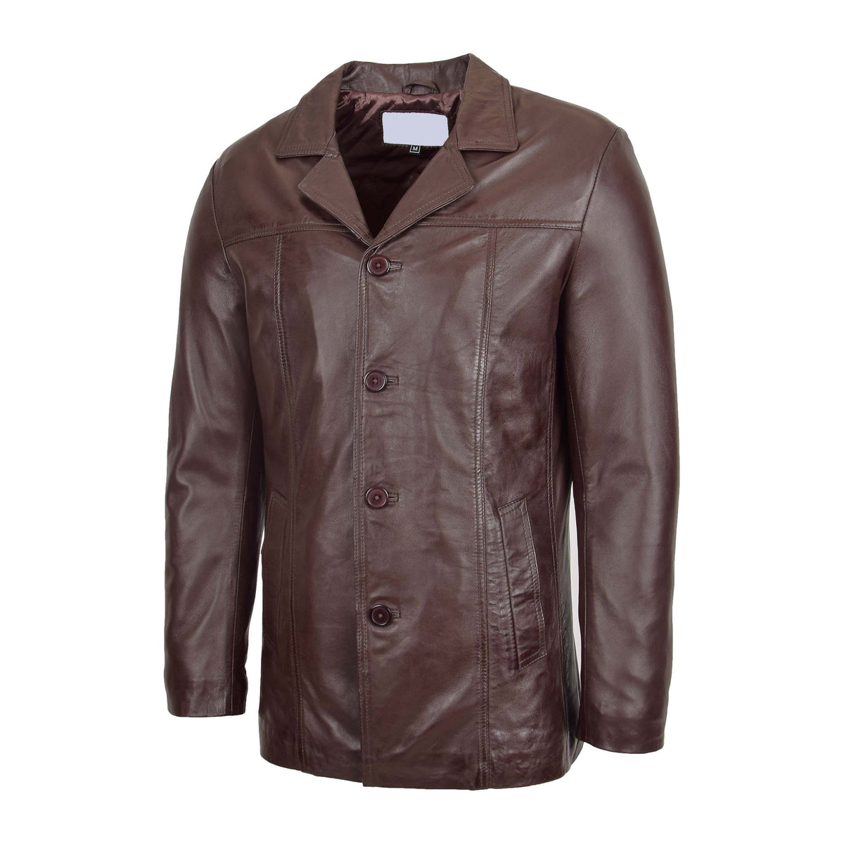 Mens Leather Classic Reefer Jacket Thrill Brown - genuine leather jacket in brown with two outer pockets