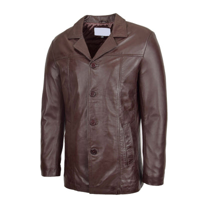 Mens Leather Classic Reefer Jacket Thrill Brown - genuine leather jacket in brown with two outer pockets