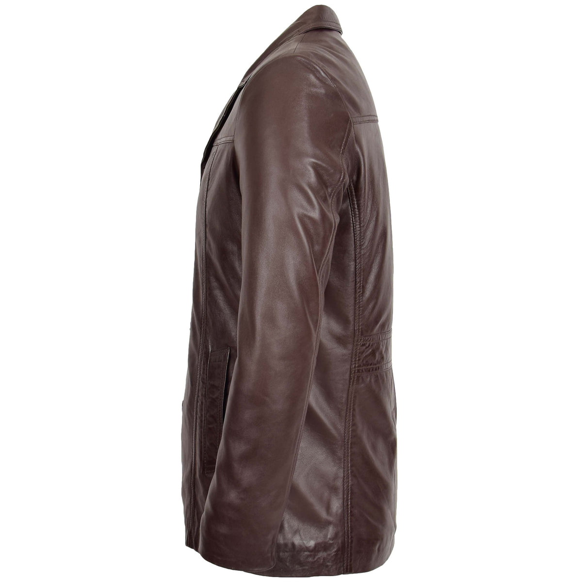 Mens Leather Classic Reefer Jacket Thrill Brown - genuine leather jacket in brown with reefer
