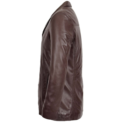 Mens Leather Classic Reefer Jacket Thrill Brown - genuine leather jacket in brown with reefer