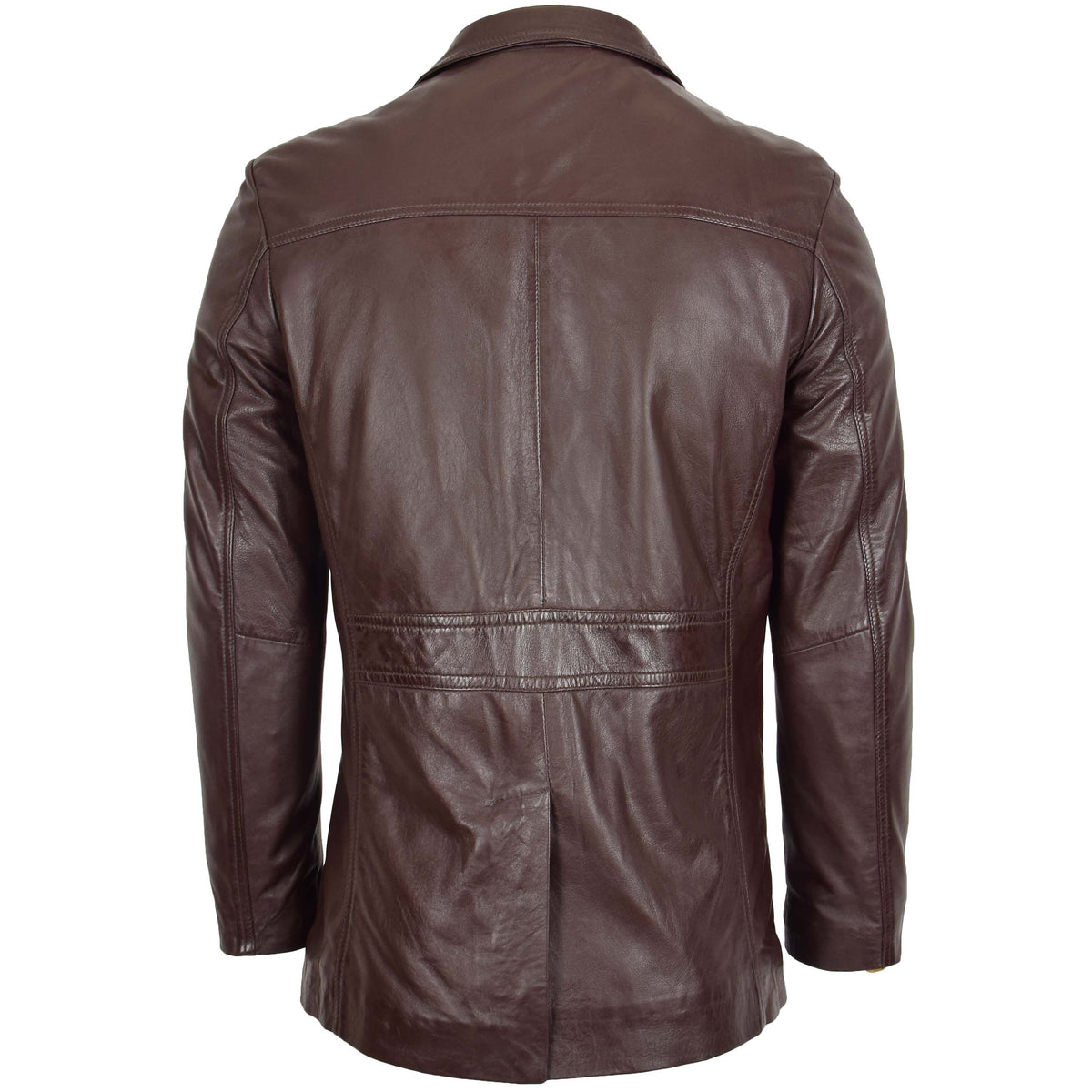 Mens Leather Classic Reefer Jacket Thrill Brown - genuine leather jacket in brown with reefer