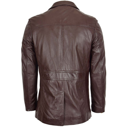 Mens Leather Classic Reefer Jacket Thrill Brown - genuine leather jacket in brown with reefer