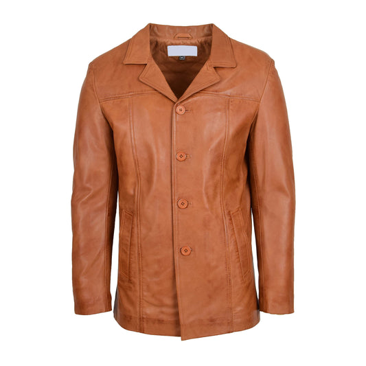 Mens Leather Classic Reefer Jacket Thrill Tan - genuine leather jacket in tan with two outer pockets