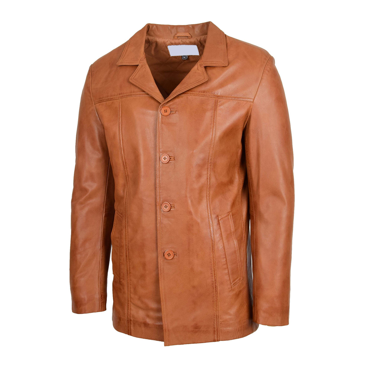 Mens Leather Classic Reefer Jacket Thrill Tan - genuine leather jacket in tan with two outer pockets