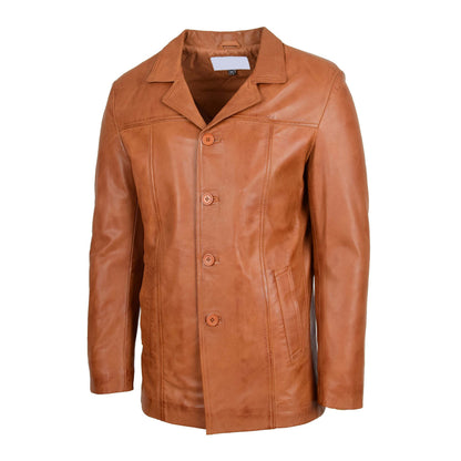 Mens Leather Classic Reefer Jacket Thrill Tan - genuine leather jacket in tan with two outer pockets