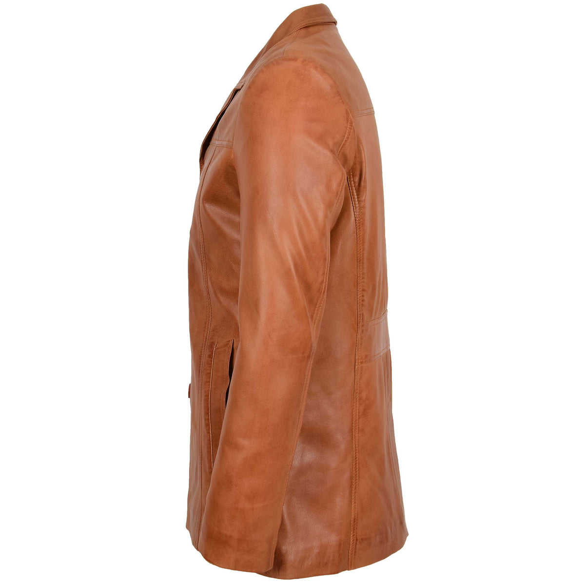 Mens Leather Classic Reefer Jacket Thrill Tan - genuine leather jacket in tan with reefer