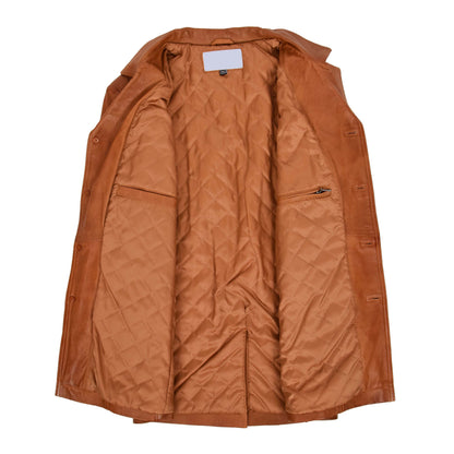 Mens Leather Classic Reefer Jacket Thrill Tan - genuine leather jacket in tan with two outer pockets