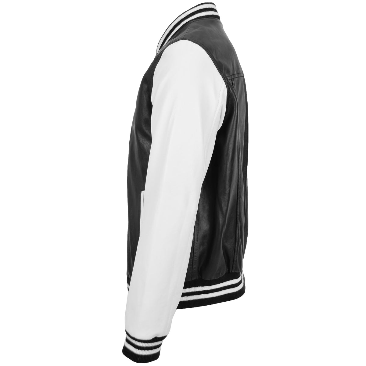 Mens Leather College Boy Varsity Jacket Garry Black White - genuine leather jacket in black white with varsity