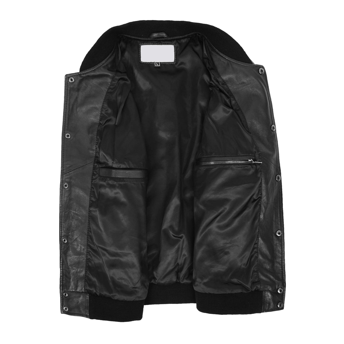 Mens Leather College Boy Varsity Jacket Garry Black White - genuine leather jacket in black white with two outer pockets