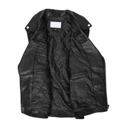 Mens Leather Cross Zip Biker Brando Gilet Jones Black - genuine leather vest in black with gilet