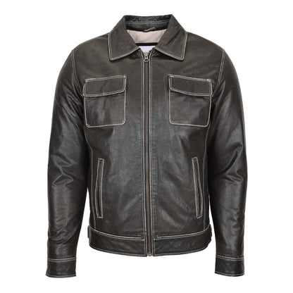 Mens Leather Detachable Hoodie Work Jacket Cypher Grey - genuine leather jacket in grey with detachable hood