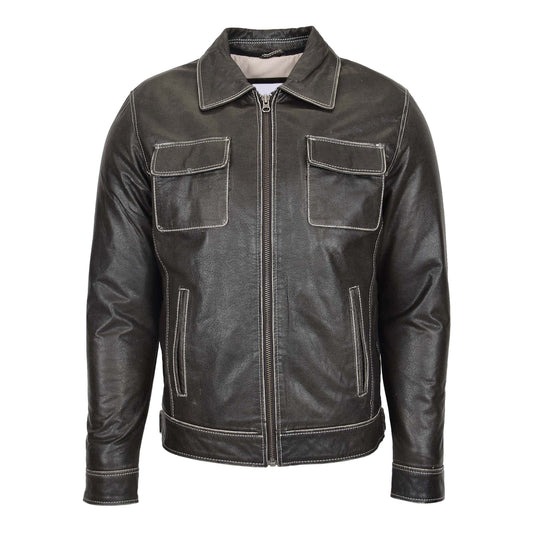 Mens Leather Detachable Hoodie Work Jacket Cypher Grey - genuine leather jacket in grey with detachable hood