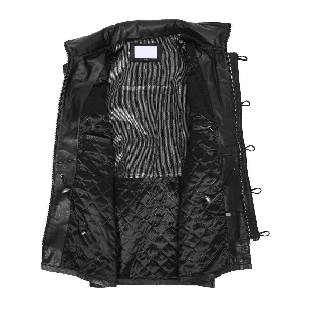 Mens Leather Duffle Coat with Hoodie Jack Black - genuine leather coat in black with four outer pockets
