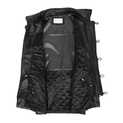 Mens Leather Duffle Coat with Hoodie Jack Black - genuine leather coat in black with four outer pockets