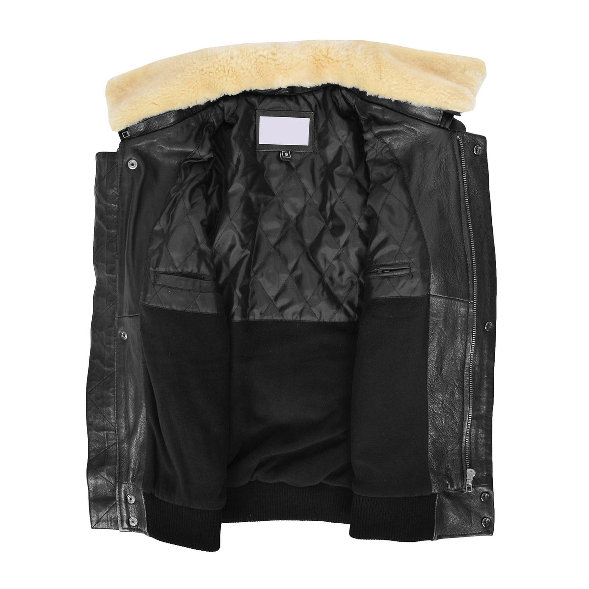 Mens Leather Jacket with Detachable Collar Pilot-N Black - genuine leather jacket in black with two outer pockets