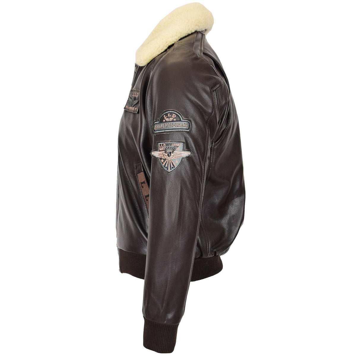 Mens Leather Jacket with Detachable Collar Pilot-N Brown - genuine leather jacket in brown with detachable collar