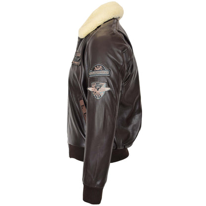 Mens Leather Jacket with Detachable Collar Pilot-N Brown - genuine leather jacket in brown with detachable collar