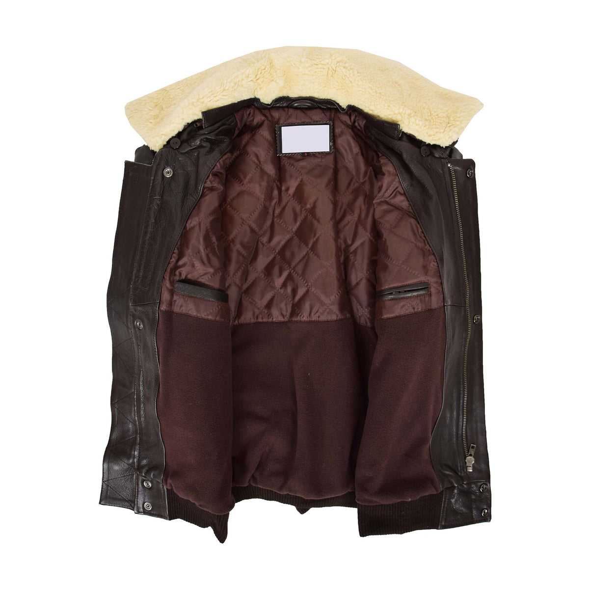 Mens Leather Jacket with Detachable Collar Pilot-N Brown - genuine leather jacket in brown with detachable collar