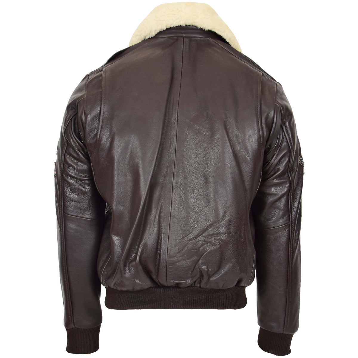 Mens Leather Jacket with Detachable Collar Pilot-N Brown - genuine leather jacket in brown with two outer pockets