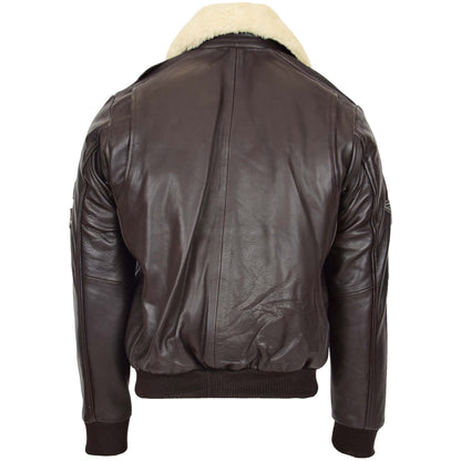 Mens Leather Jacket with Detachable Collar Pilot-N Brown - genuine leather jacket in brown with two outer pockets
