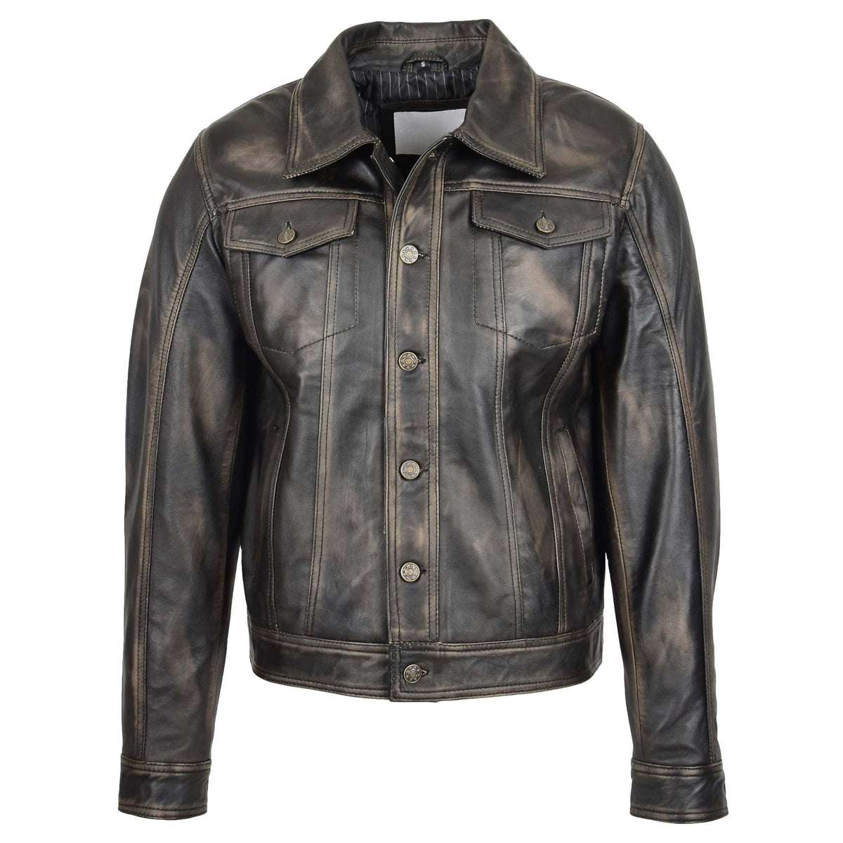 Mens Leather Lee Rider Casual Jacket Terry Black Two Tone - genuine leather jacket in black two tone with four outer pockets