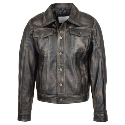 Mens Leather Lee Rider Casual Jacket Terry Black Two Tone - genuine leather jacket in black two tone with four outer pockets
