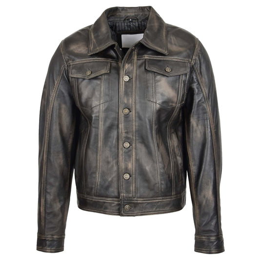 Mens Leather Lee Rider Casual Jacket Terry Black Two Tone - genuine leather jacket in black two tone with four outer pockets