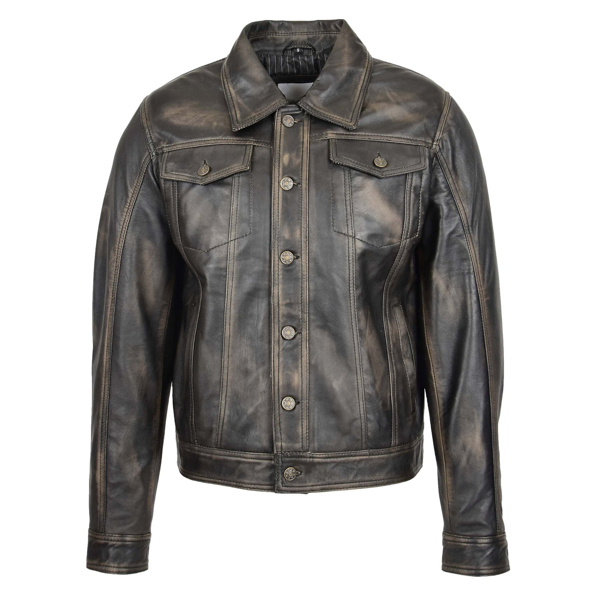 Mens Leather Lee Rider Casual Jacket Terry Black Two Tone - genuine leather jacket in black two tone with four outer pockets