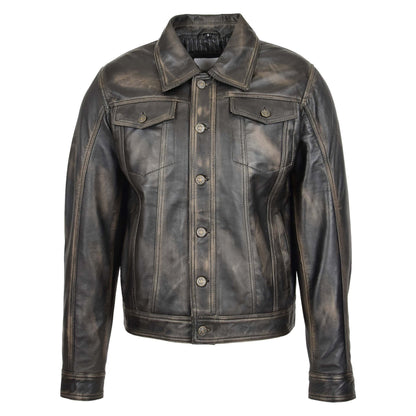 Mens Leather Lee Rider Casual Jacket Terry Black Two Tone - genuine leather jacket in black two tone with four outer pockets