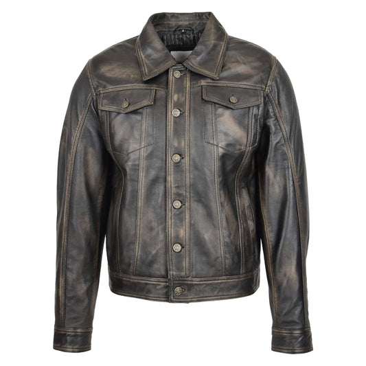 Mens Leather Lee Rider Casual Jacket Terry Black Two Tone - genuine leather jacket in black two tone with four outer pockets