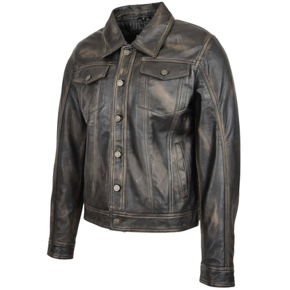 Mens Leather Lee Rider Casual Jacket Terry Black Two Tone - genuine leather jacket in black two tone with four outer pockets