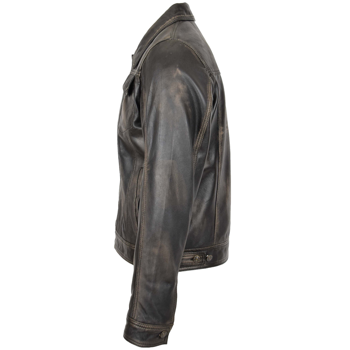 Mens Leather Lee Rider Casual Jacket Terry Black Two Tone - genuine leather jacket in black two tone with four outer pockets